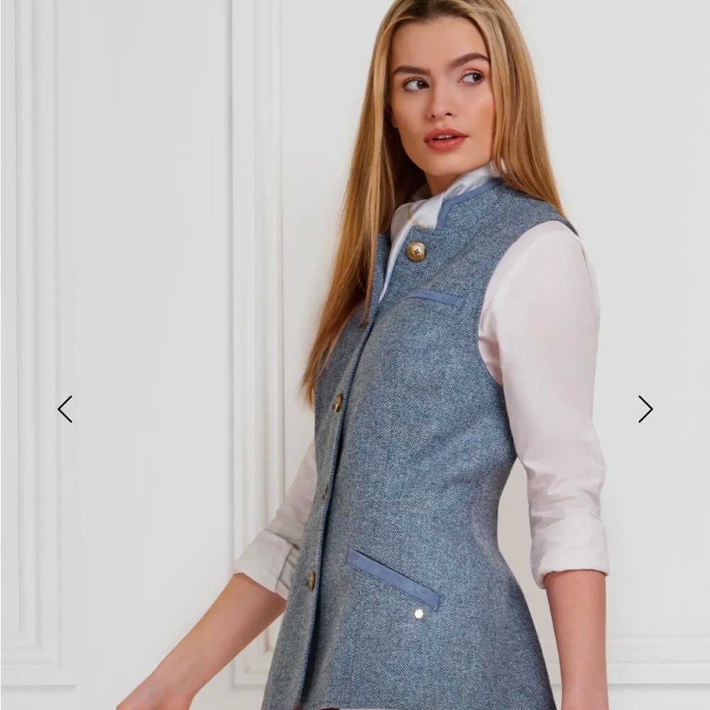 Women's Fairfax and favor Madeline gilet Blue herringbone wool Vest